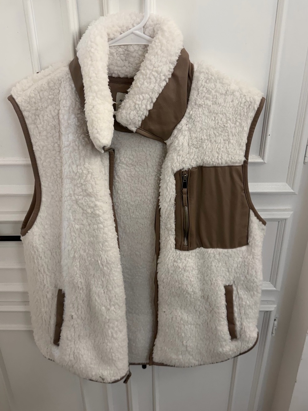 Abercrombie & Fitch Cream Sherpa Vest with Brown Trim